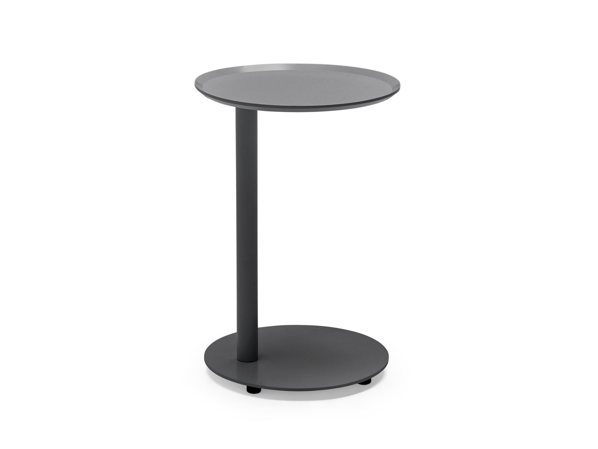 Left side view of black metal outdoor side table